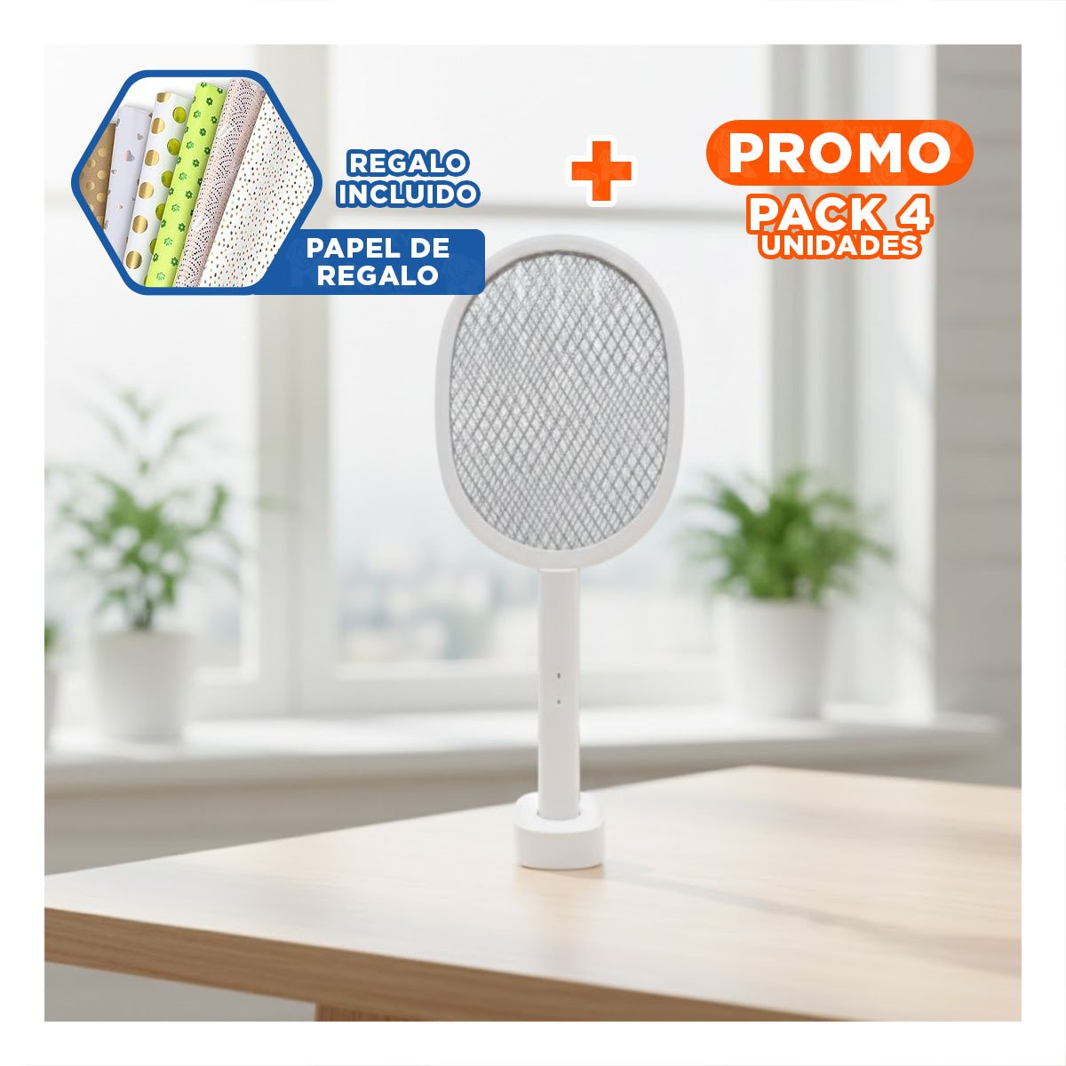 PACK4 IMPLEMENTO ELECTRICO MOSQUITERA CON BASE PARA USO FAMILIAR YPAPEL REGALO - 1
