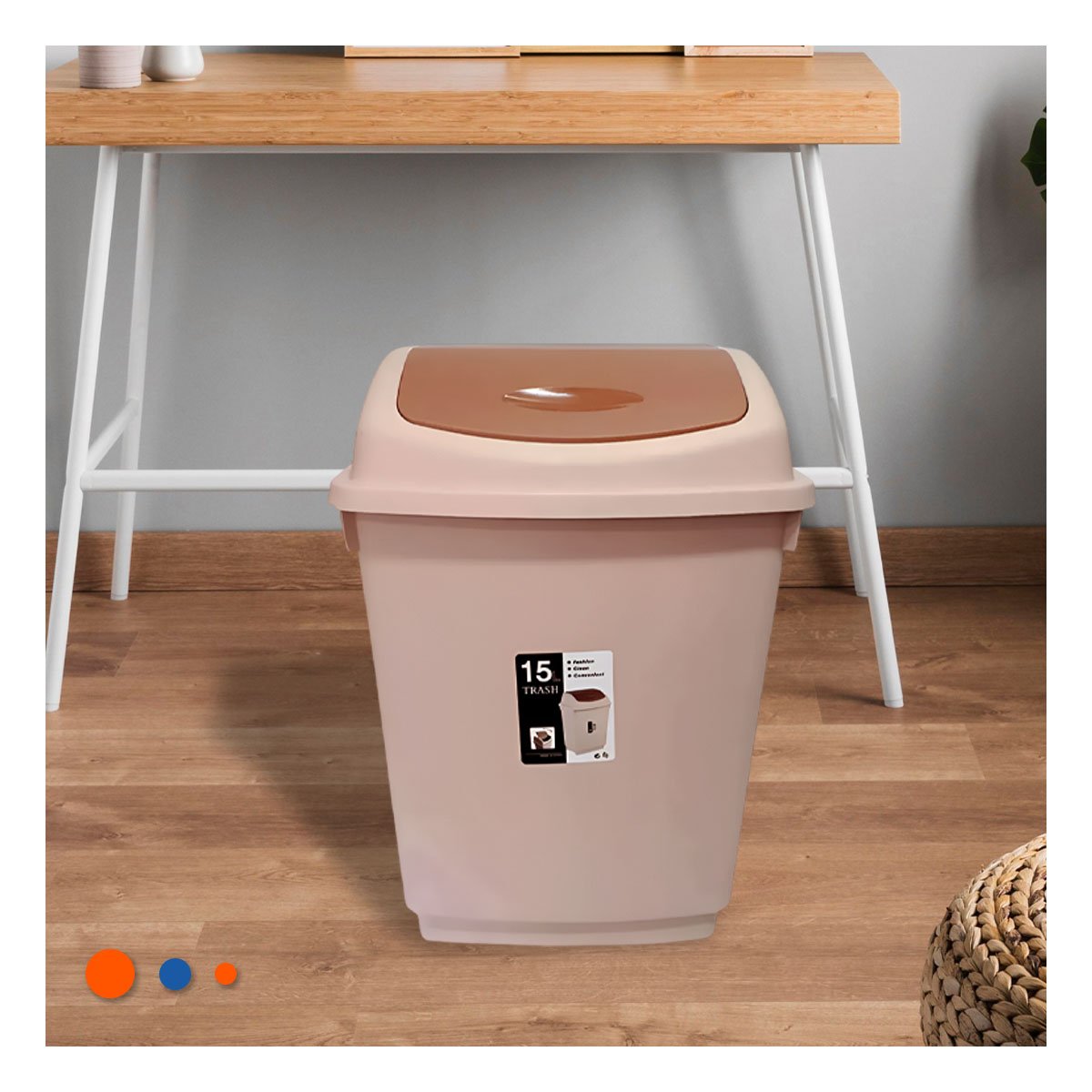 PACK12 DEPOSITO MARRON PARA BASURA CON TAPA VAIVEN FUNCIONAL 15L YPAPEL REGALO - 3