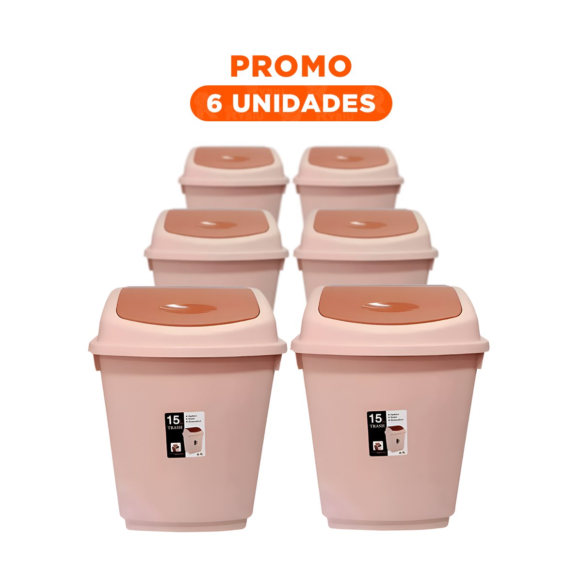 PACK6 CONTENEDOR DE BASURA CON SISTEMA VAIVEN MARRON 15L - 1