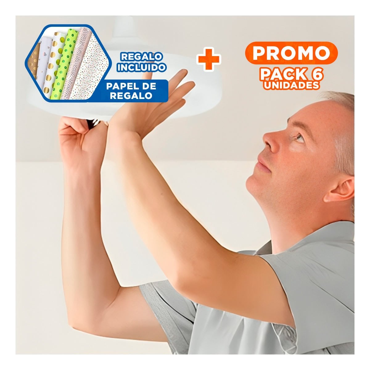 PACK6 ILUMINACION MODERNA LED 30 W E27 E26 CON CONTROL REMOTO BLANCO HABITACION Y+PAPEL REGALO - 1