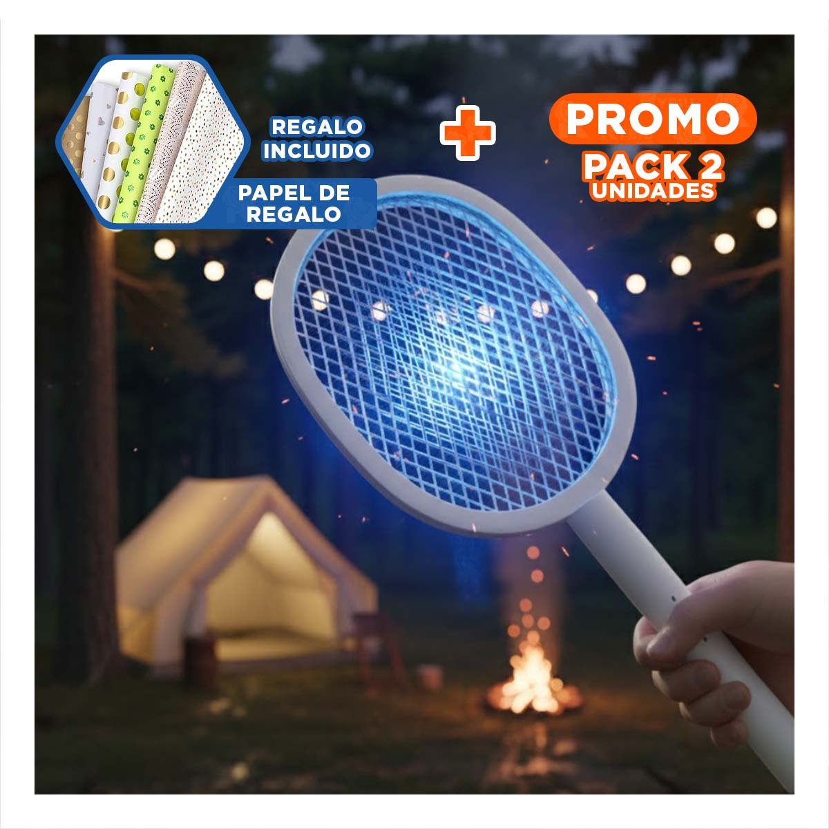 PACK2 RECURSO ELECTRICO MOSQUITERA CON BASE PARA CONTROL DE MOSQUITOS YPAPEL REGALO - 1
