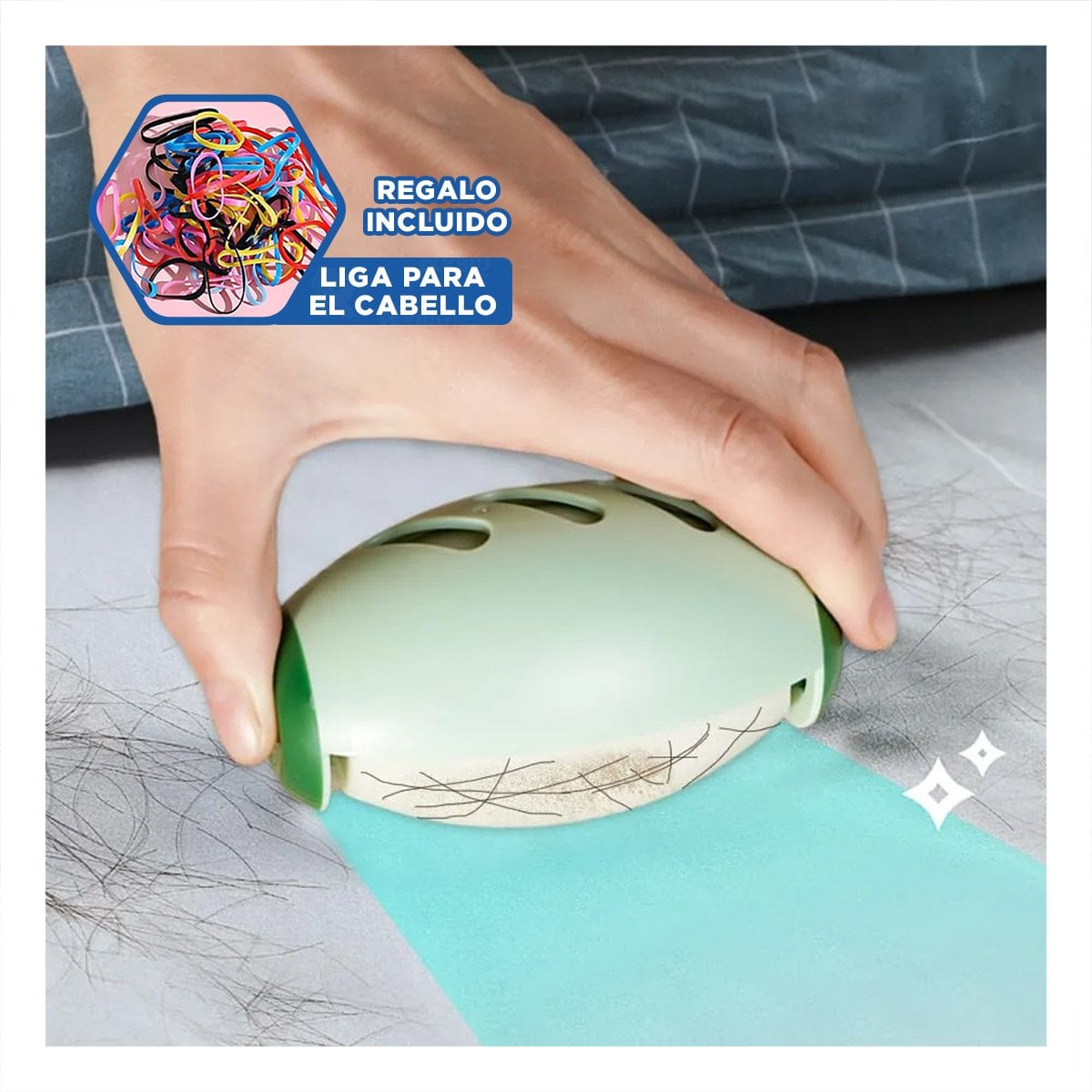 ASPIRADOR DE PELUSA REUTILIZABLE VERDE PARA ROPA SOFA Y MUEBLES Y+LIGAS REGALO - 2
