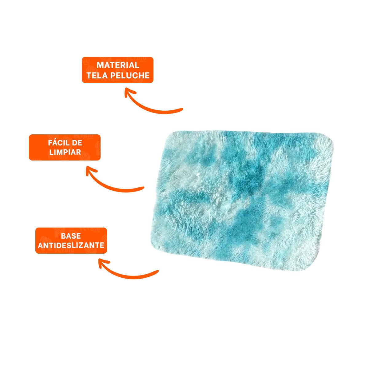 TAPETE RECTANGULAR DIMENSIONES 40X60CM CON TEXTURA PELUCHE CELESTE Y BLANCO - 3