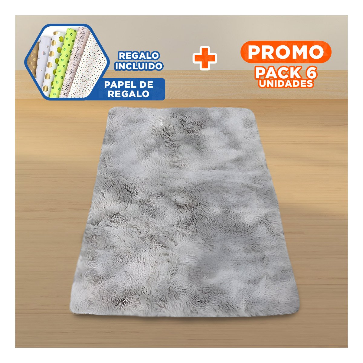 PACK6 ALFOMBRILLA DE PELUCHE DECORATIVO RECTANGULAR PLOMO 40X60CM YPAPEL REGALO - 1