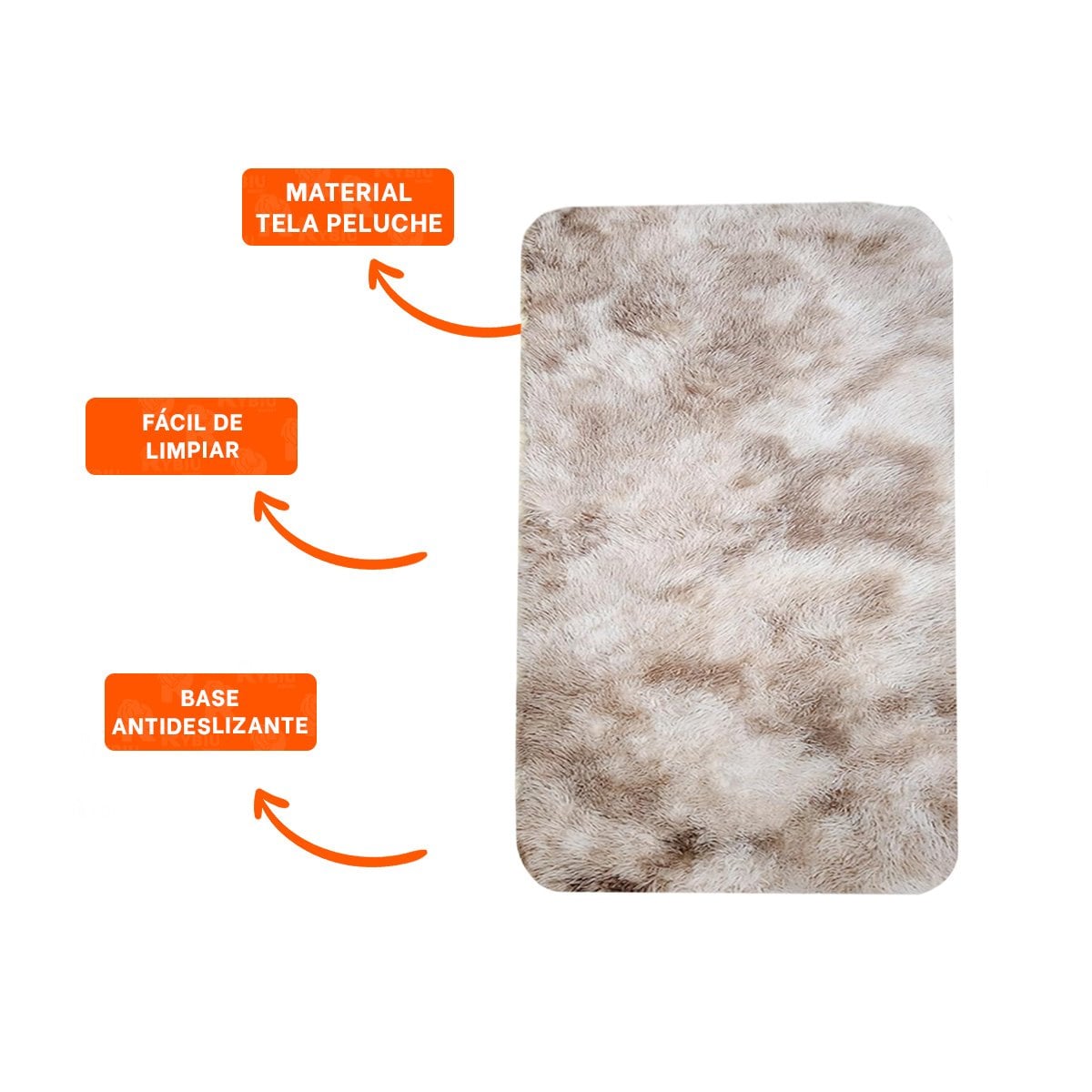 TAPETE RECTANGULAR DIMENSIONES 40X60CM CON TEXTURA PELUCHE BLANCO Y CAMELLO - 3