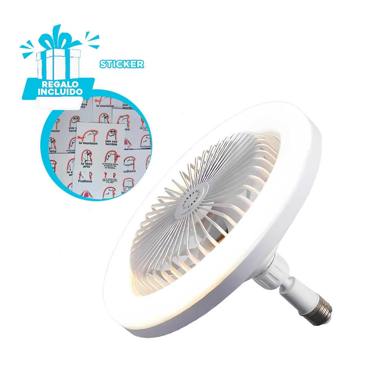 ILUMINACION VENTILADOR TECHO LED 30 W E27 E26 CON CONTROL REMOTO BLANCO YREGALO STICKER - 1