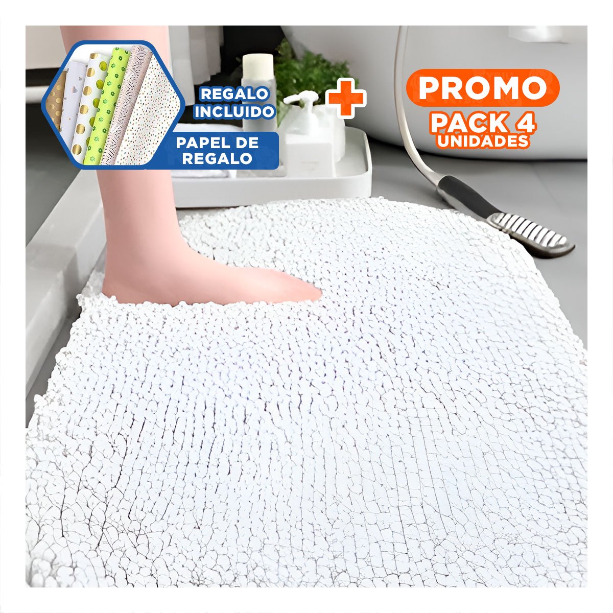 PACK4 PRODUCTO DE PISO OVALADO DE MICROFIBRA 40X60CM CREMA PARA USO INTERIOR Y+PAPEL REGALO - 1