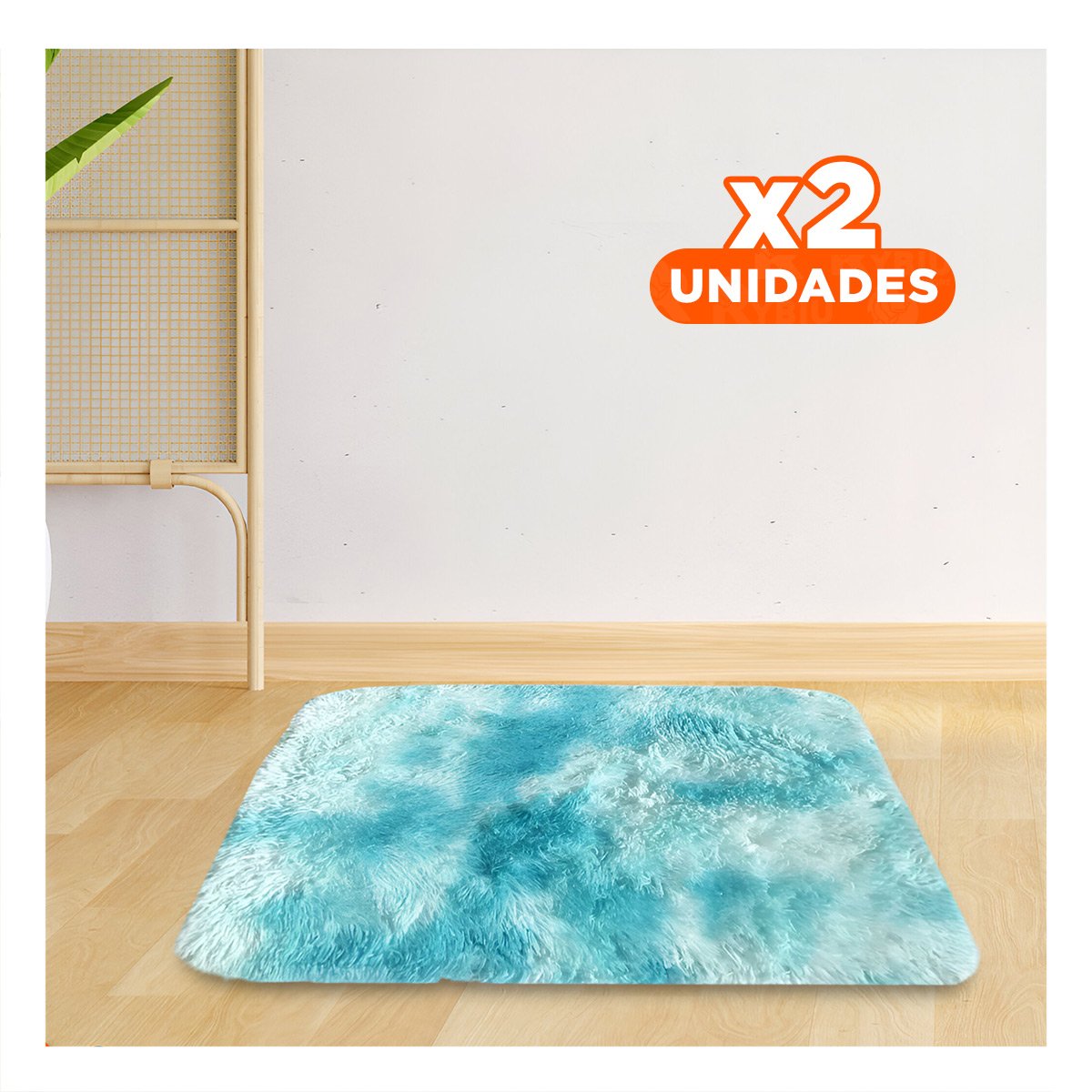 PACK2 ALFOMBRA RECTANGULAR DE 40X60CM Y SUPERFICIE PELUCHE CELESTE Y BLANCO YREGALO STICKER - 1
