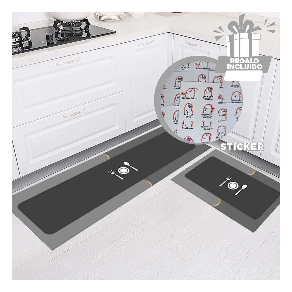 MAT DE PISO ANTIDESLIZANTE PARA COCINA Y USO DIARIO EN CASA CELESTE Y+REGALO STICKER - 1