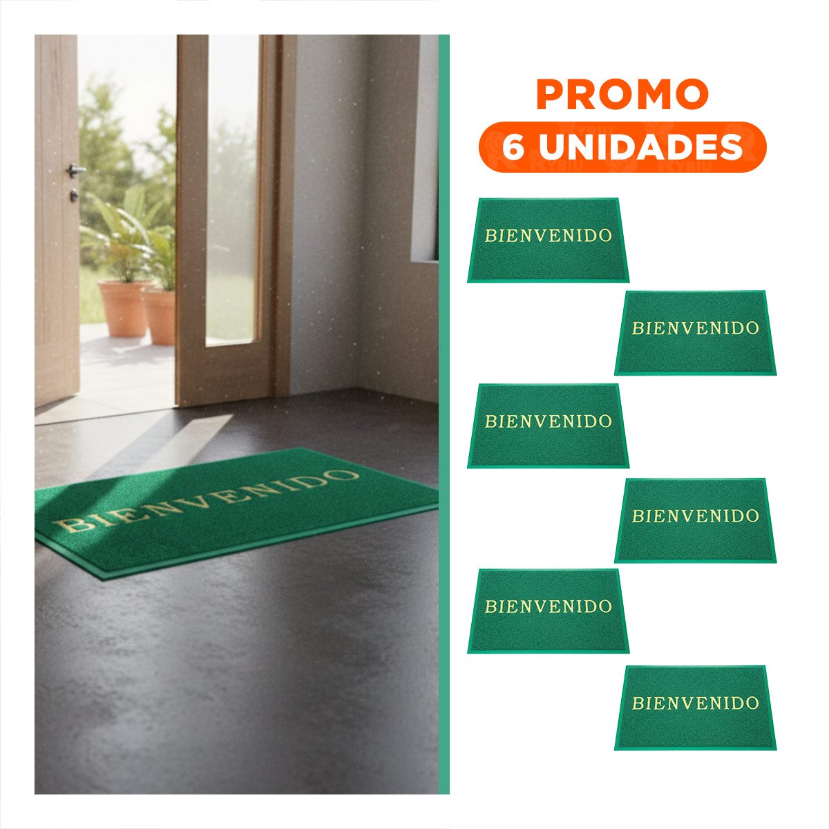 PACK6 ESTERA RECTANGULAR BIENVENIDO VERDE PARA COCINA SALA Y PASILLO - 1