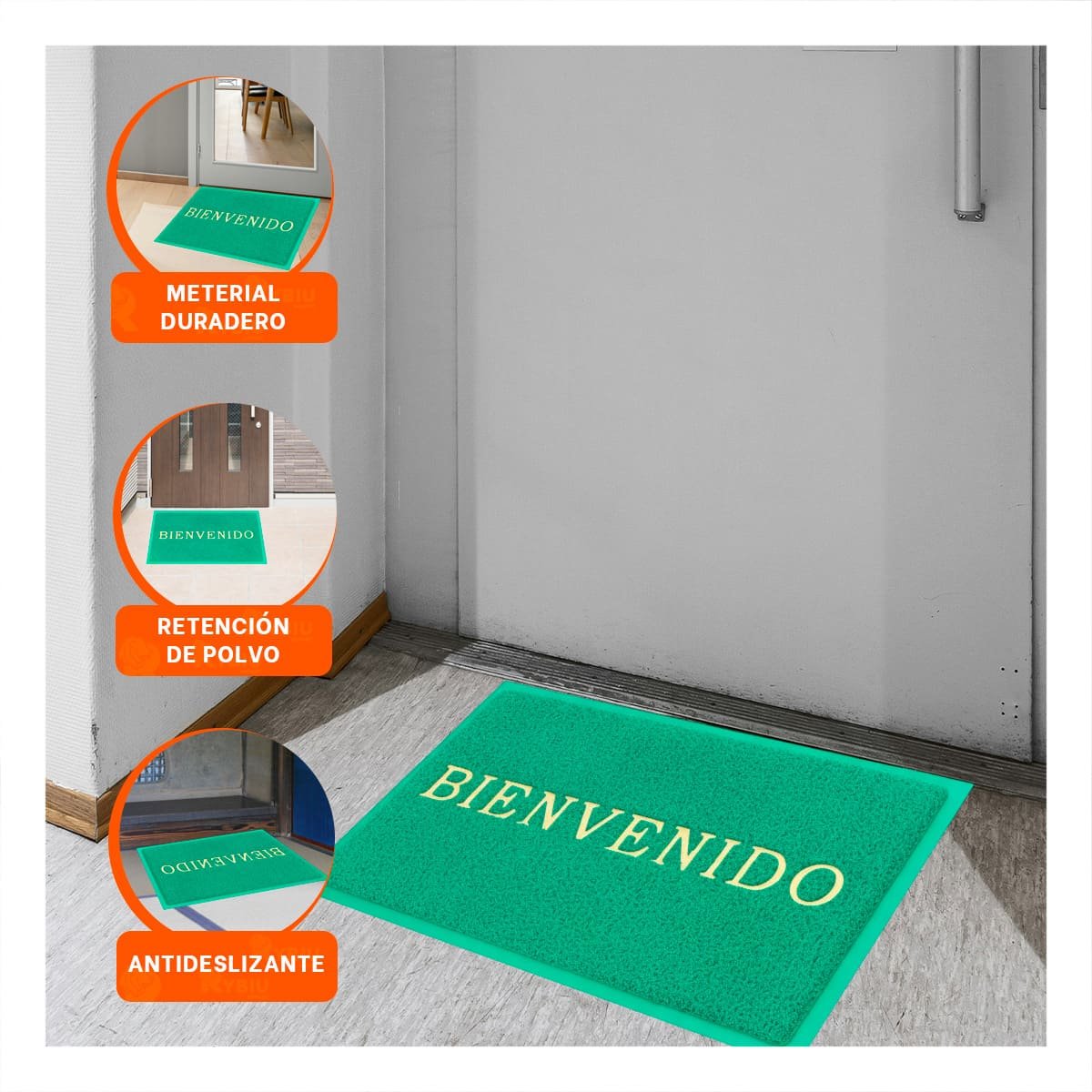 PACK6 ESTERA RECTANGULAR BIENVENIDO VERDE PARA COCINA SALA Y PASILLO - 5