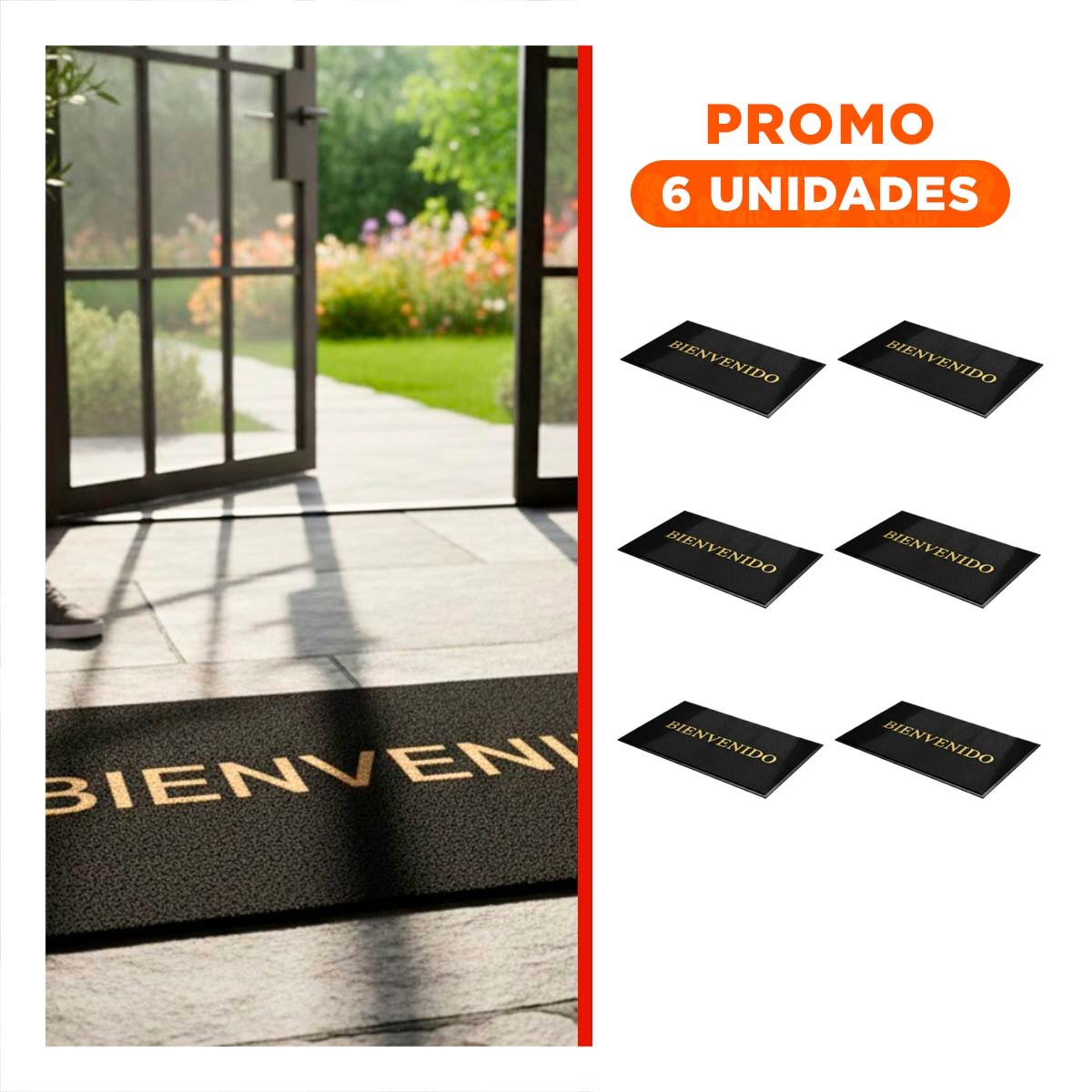 PACK6 ESTERA RECTANGULAR BIENVENIDO NEGRO PARA ENTRADA Y PASILLO HOGAR - 1