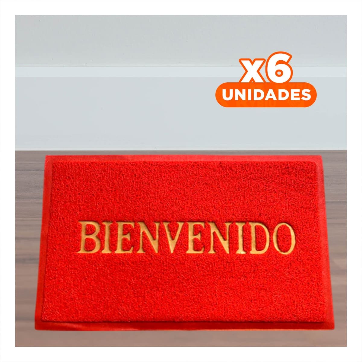PACK6 FELPUDO RECTANGULAR BIENVENIDO ROJO PARA RECIBIR AMIGOS Y FAMILIA - 1
