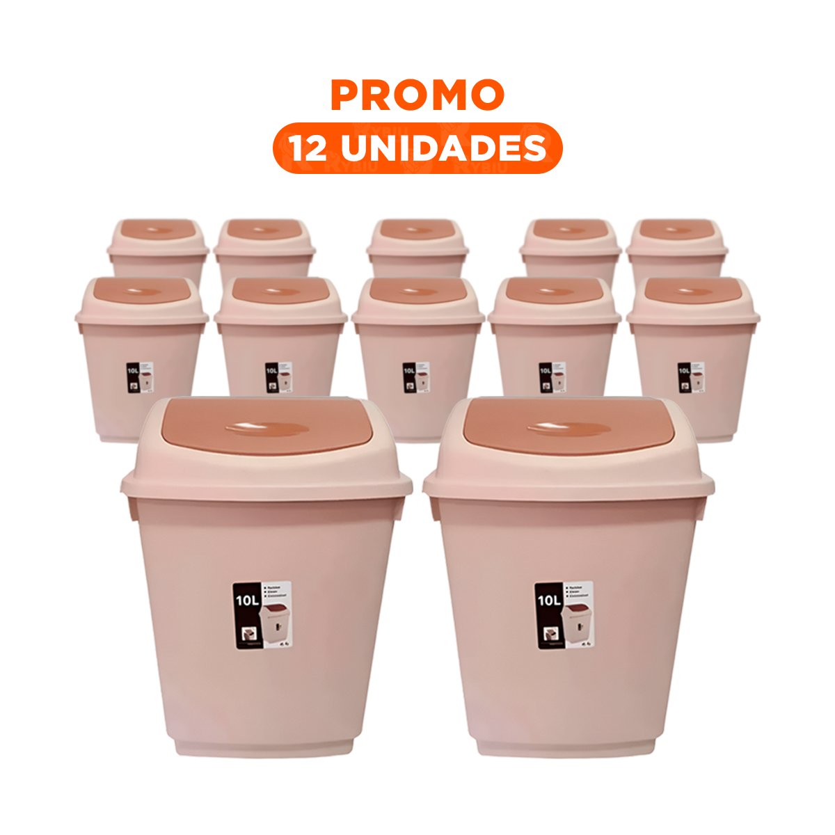 PACK12 DEPOSITO DE BASURA VAIVEN COLOR MARRON PARA USO DIARIO 10L YREGALO STICKER - 1