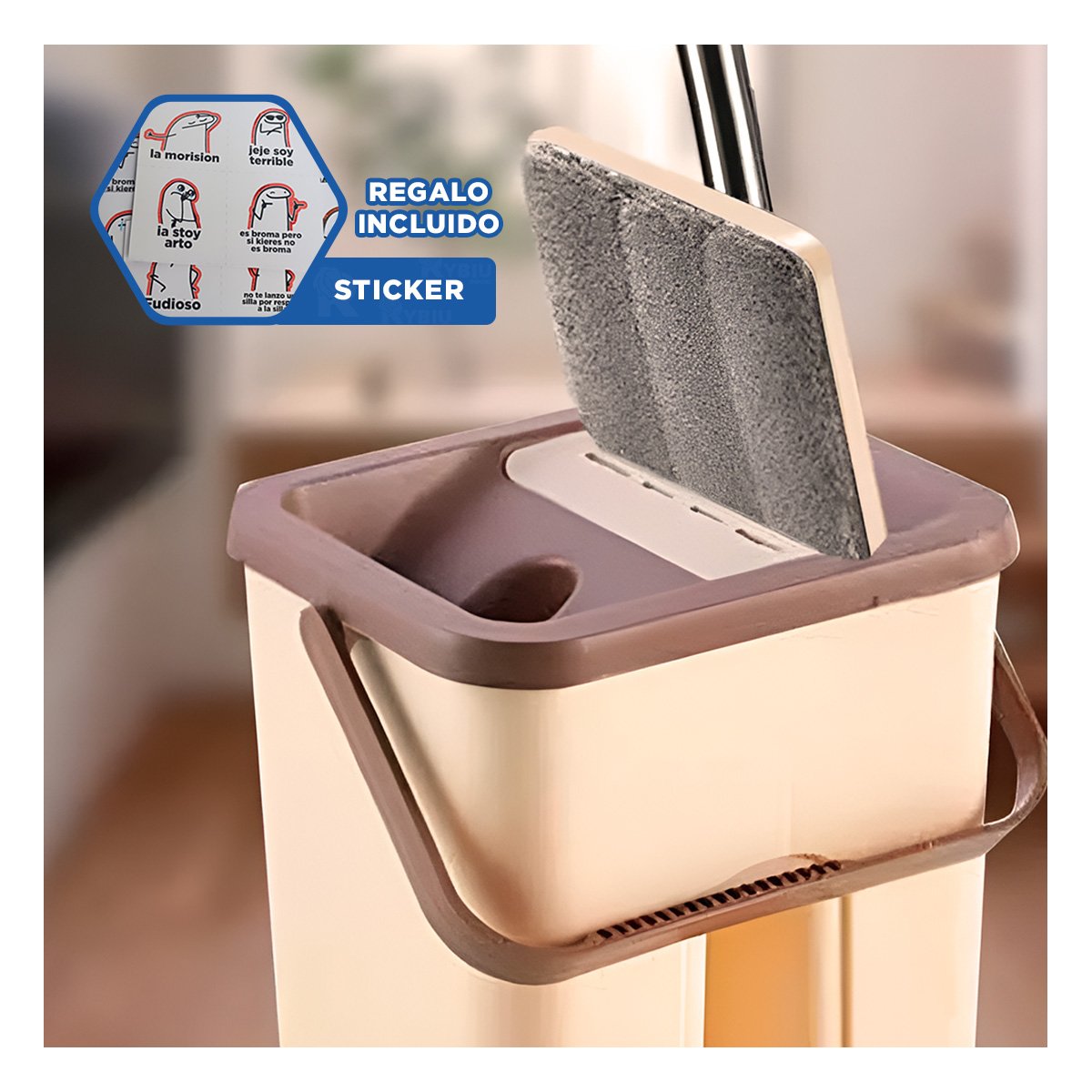 MOPA ROTATIVA 360 CON BALDE CENTRIFUGADOR BEIGE Y MARRON SECADO RAPIDO YREGALO STICKER - 1