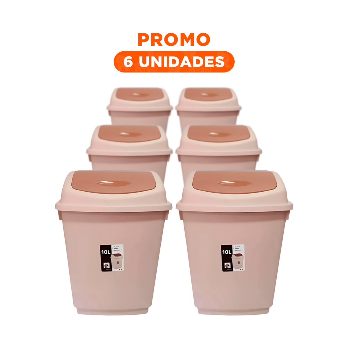 PACK6 CONTENEDOR DE BASURA CON SISTEMA VAIVEN MARRON 10L - 1