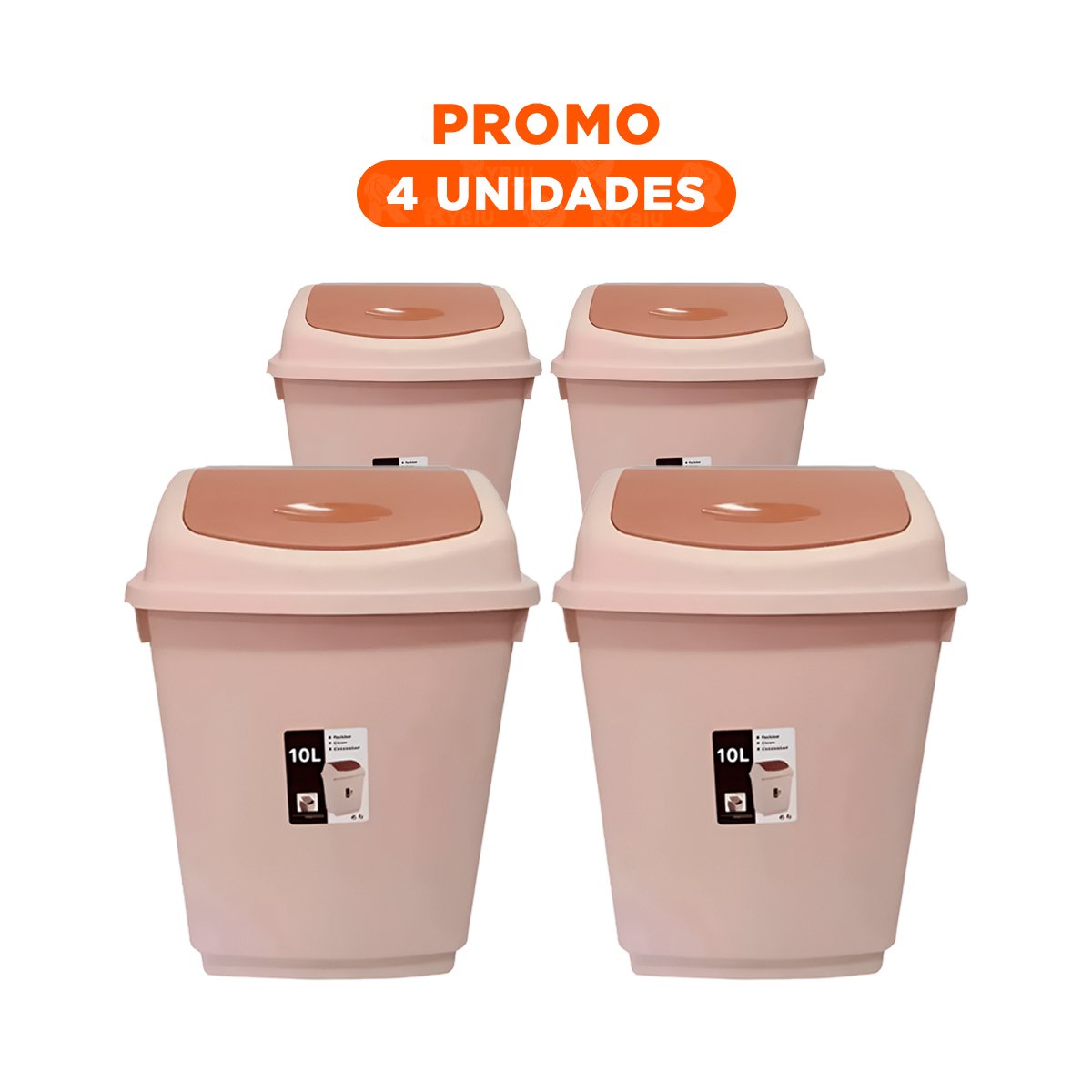 PACK4 CONTENEDOR VAIVEN PARA BASURA CON TAPA MARRON Y USO DIARIO 10L YREGALO STICKER - 1