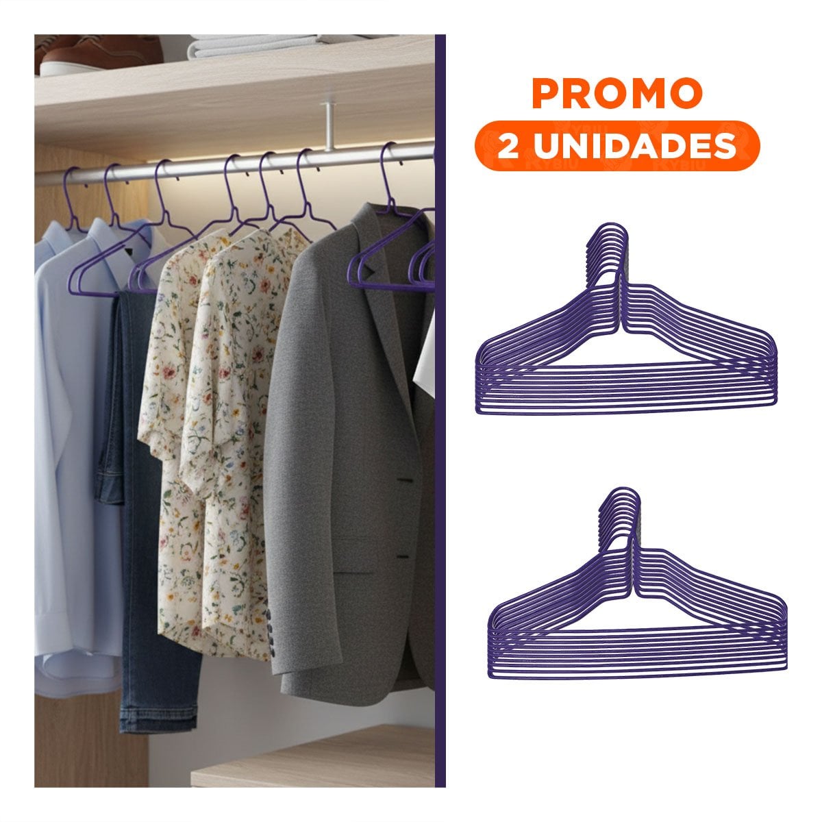 PACK2 BARRA PARA COLGAR VESTIDOS Y PIJAMAS INFANTILES 10 PIEZAS 29X19CM MORADO - 1