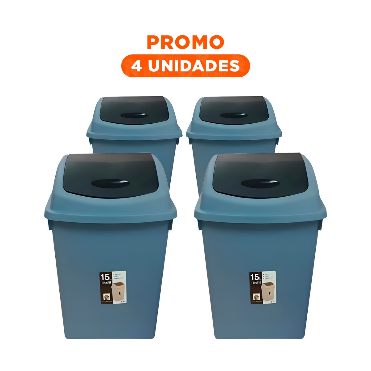 PACK4 CONTENEDOR VAIVEN PARA BASURA CON TAPA AZUL Y USO DIARIO 15L YREGALO STICKER - 1