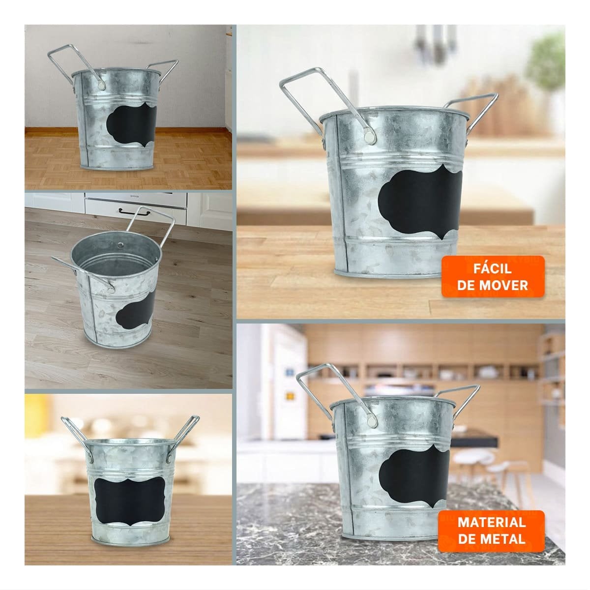 PACK2 BASE PARA PLANTA CUBO DE METAL CON ASA 10X8.5CM PLATEADO USO DECORATIVO YPAPEL REGALO - 3