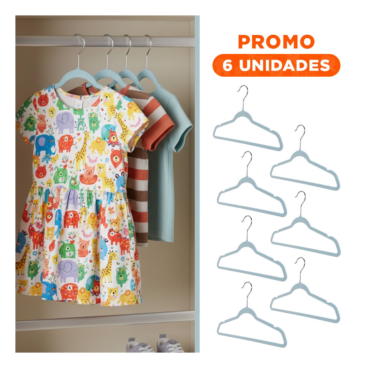PACK6 ESTRUCTURA PARA ORGANIZAR VESTIDOS Y CHAQUETAS INFANTILES 10 PIEZAS 29X19CM CELESTE - 1