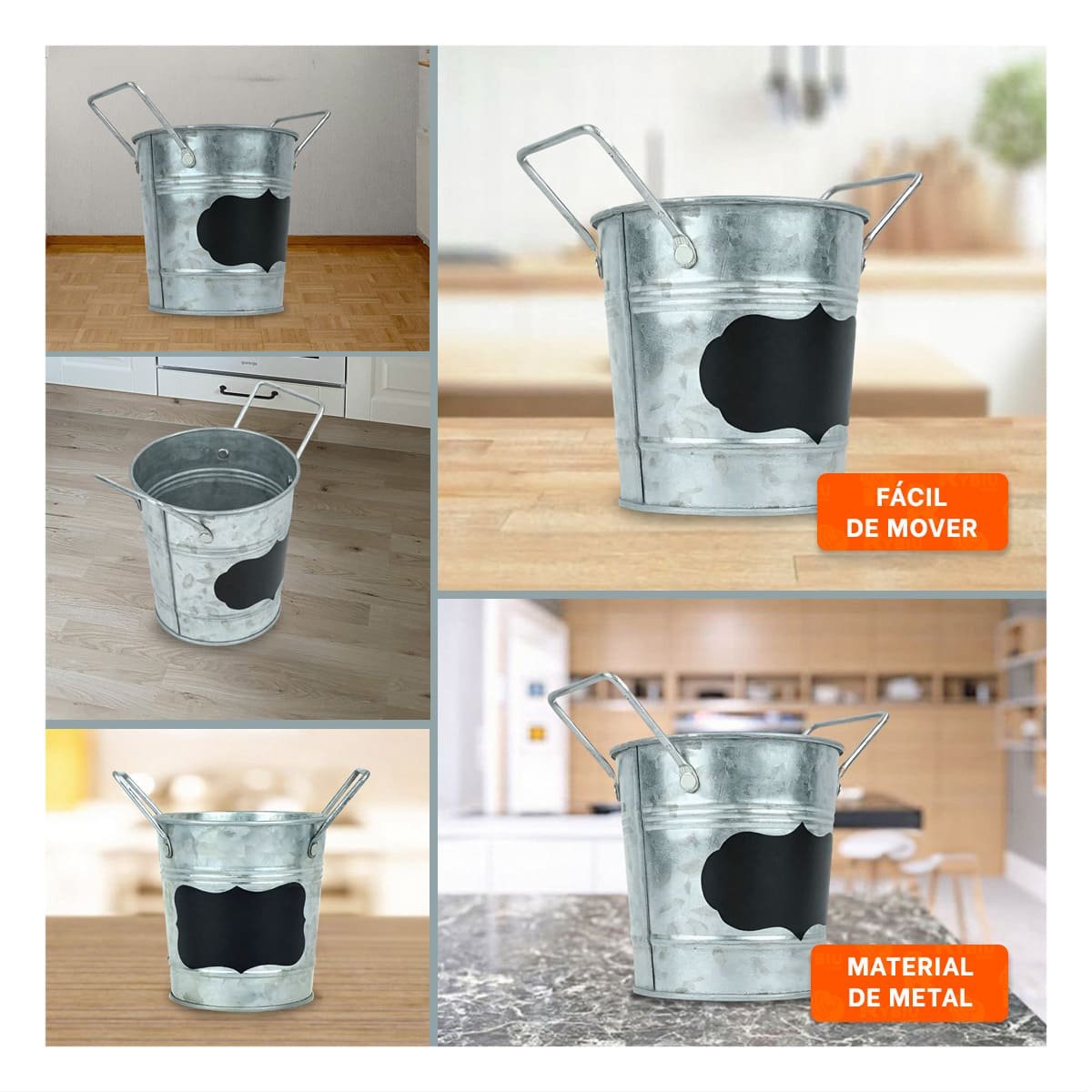 PACK12 RECIPIENTE CUBO DE METAL CON DOBLE ASA 10X8.5CM PLATEADO ESTILO MODERNO Y+PAPEL REGALO - 2