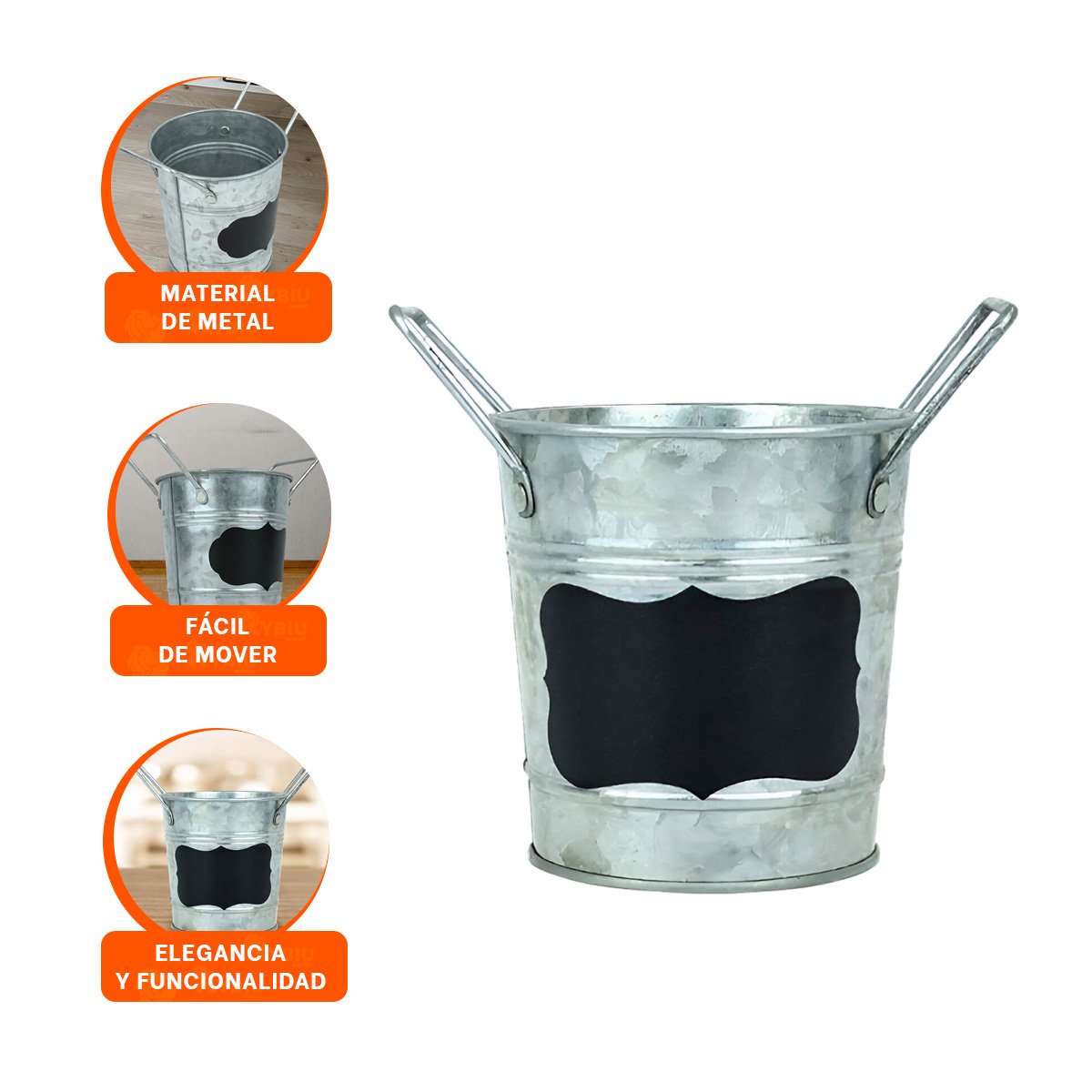 MACETA CUBO DE METAL CON DOBLE ASA 10X8.5CM COLOR PLATEADO RECTANGULAR - 3
