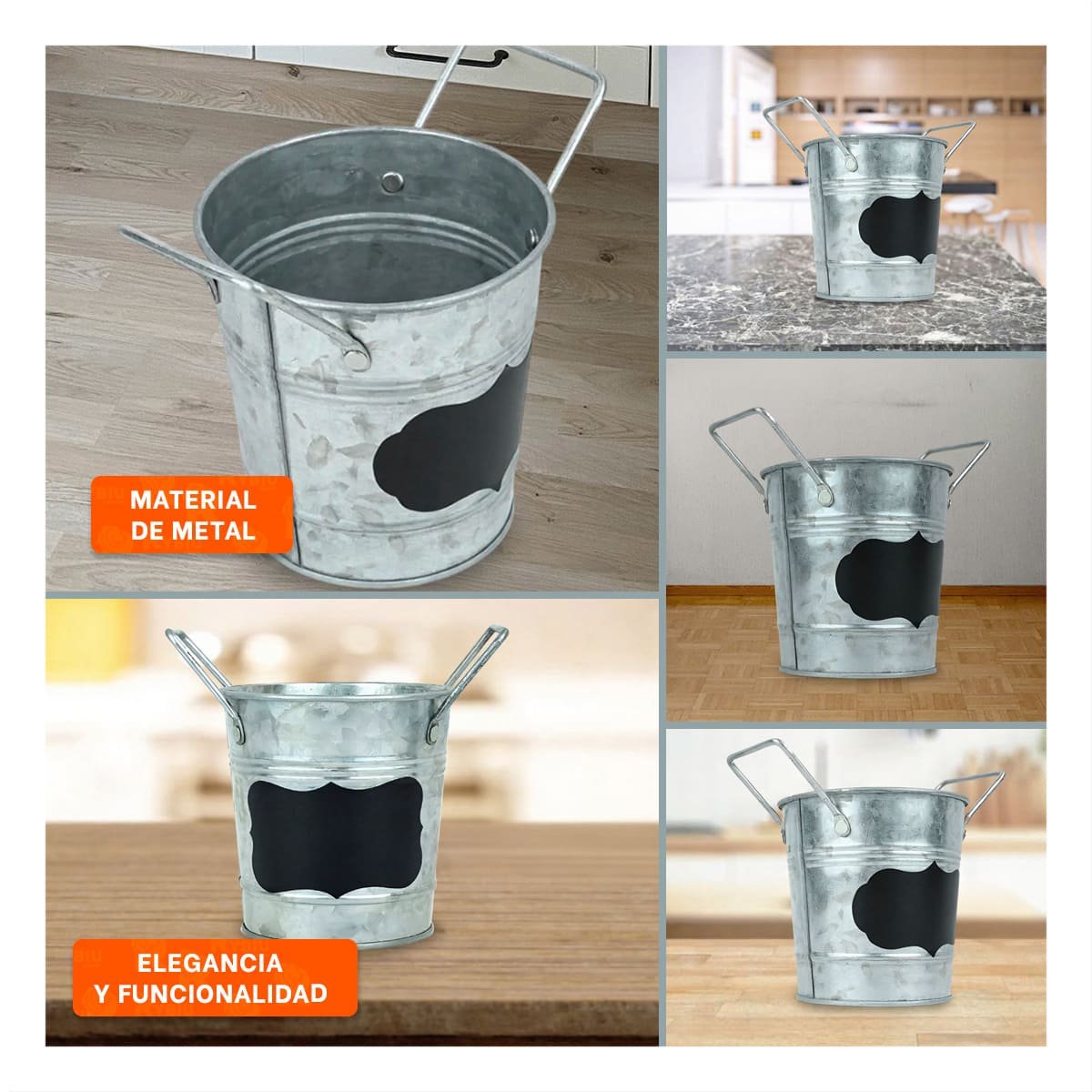 MACETA CUBO DE METAL CON DOBLE ASA 10X8.5CM COLOR PLATEADO RECTANGULAR - 5