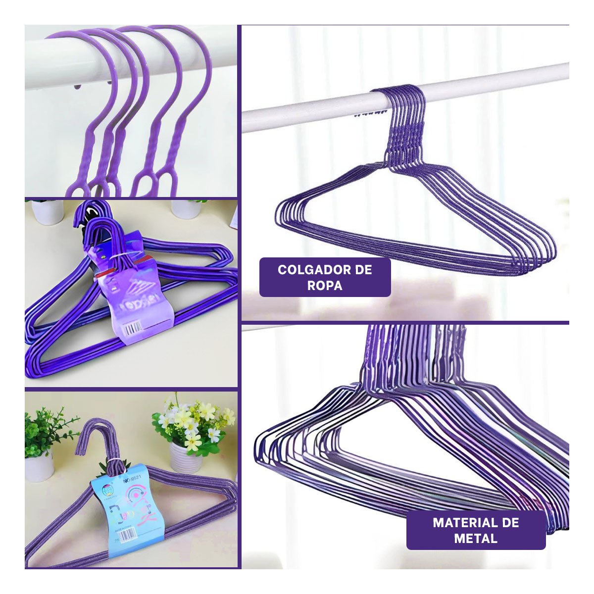 PACK2 BARRA PARA GUARDAR ROPA EN CLOSET INFANTIL 10 PIEZAS 29X19CM MORADO Y+PAPEL REGALO - 3
