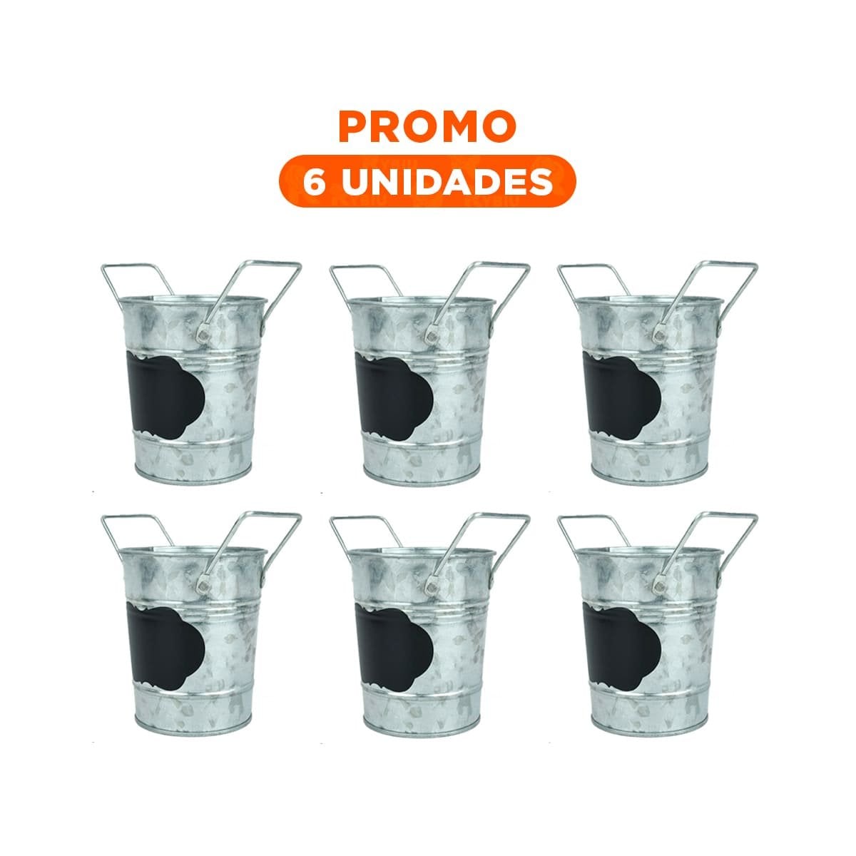 PACK6 TIESTO METALICO EN PLATA CON DOBLE ASA Y CUADRO FRONTAL PARA MENSAJES - 1