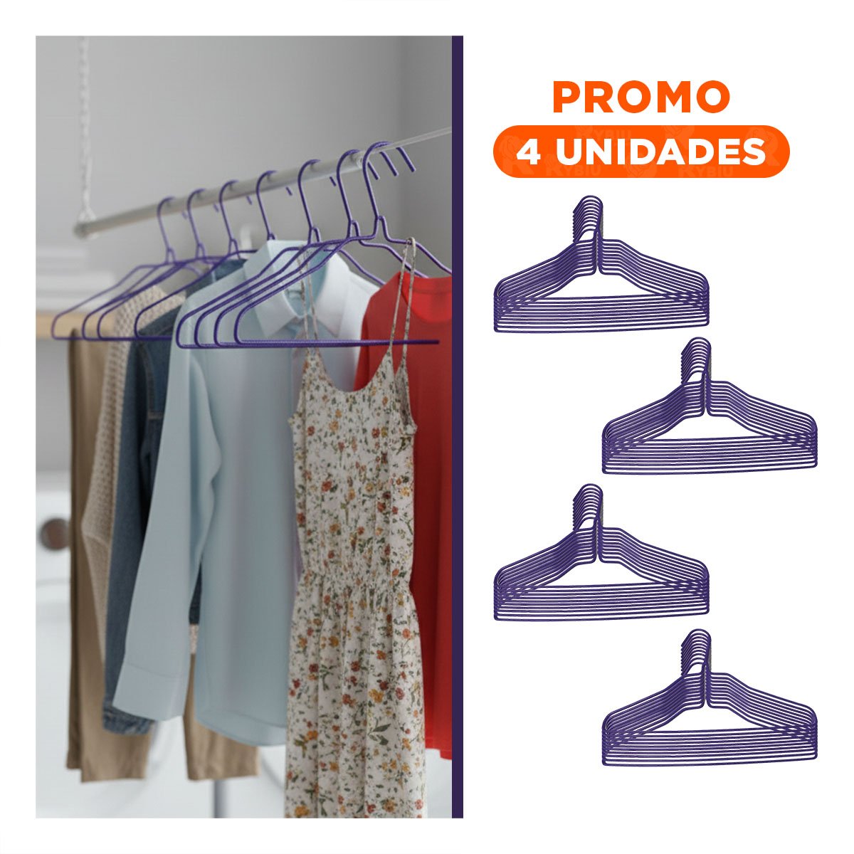 PACK4 ESTRUCTURA PARA COLGAR ROPA INFANTIL 10 PIEZAS 29X19CM MORADO Y+REGALO STICKER - 1
