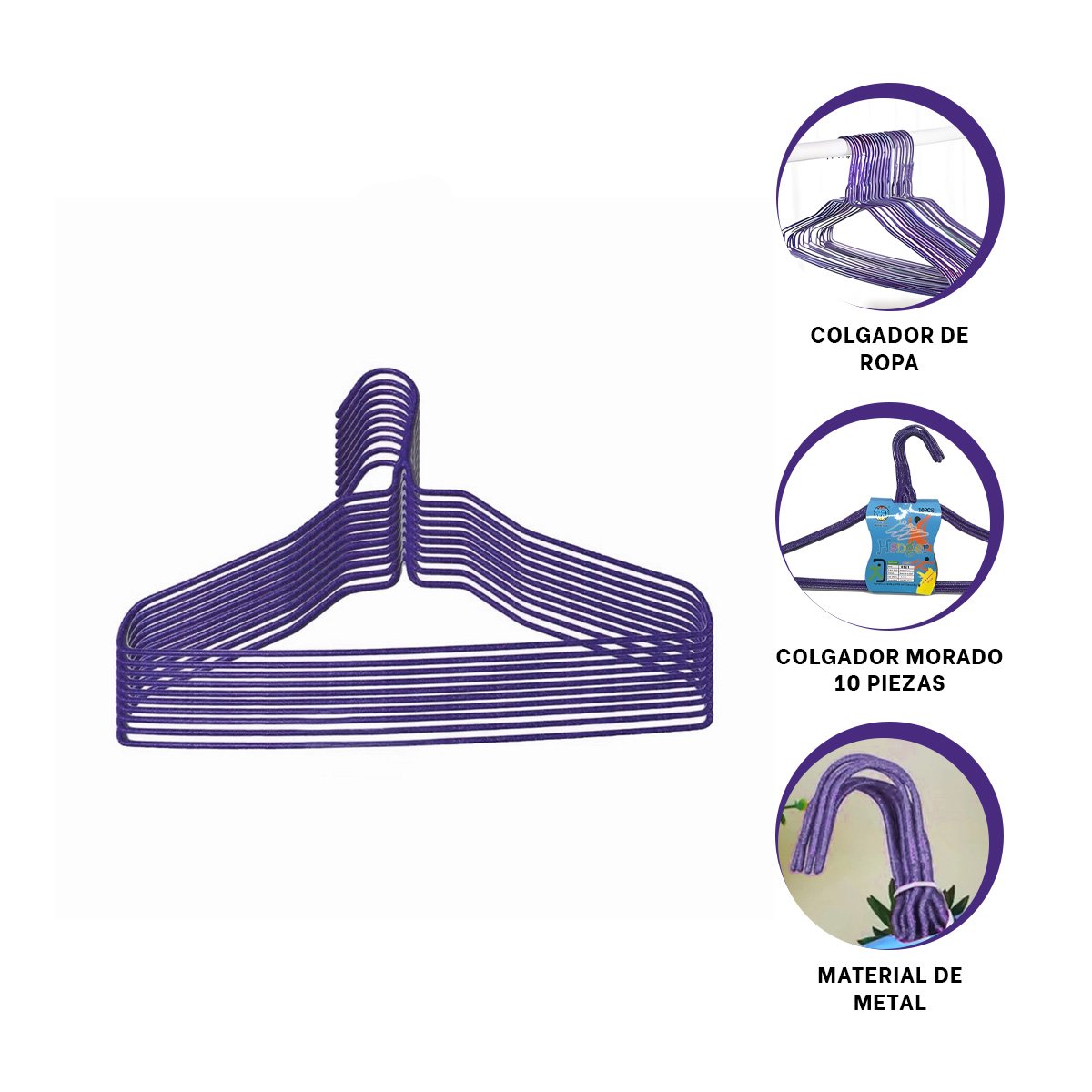 GANCHO PARA ORGANIZAR UNIFORMES INFANTILES 10 PIEZAS 29X19CM MORADO Y+LIGAS REGALO - 3
