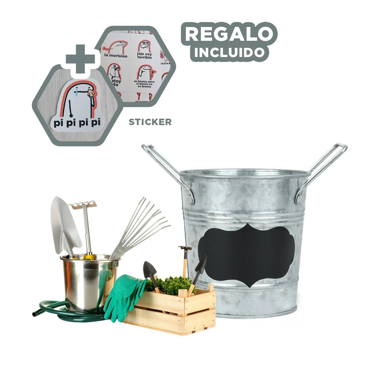 JARRON CUBO DE METAL CON DOBLE AGARRADERA Y CUADRO PARA NOTA PARA INTERIOR Y+REGALO STICKER - 1