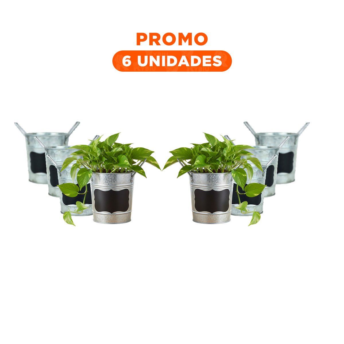 PACK6 SOPORTE PARA PLANTA CUBO METAL DOBLE ASA 10X8.5CM PLATEADO USO DECORATIVO - 1