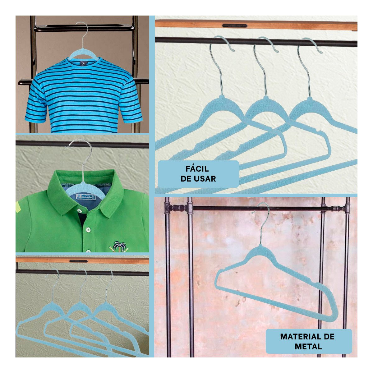 RACK PARA ORGANIZAR ROPA INFANTIL DE USO DIARIO 10 PIEZAS 29X19CM CELESTE Y+LIGAS REGALO - 5