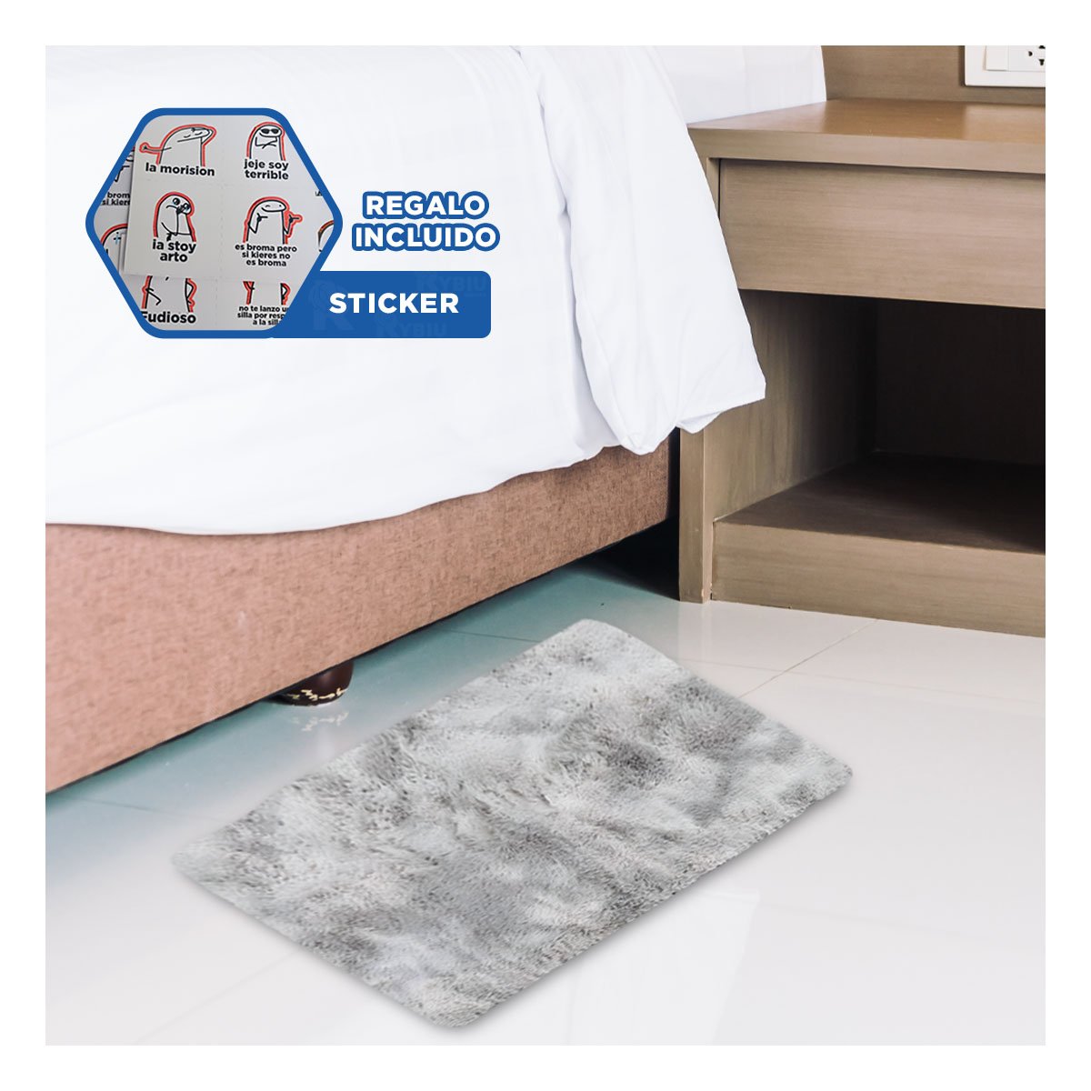 TAPETE CON DIMENSIONES 40X60CM RECTANGULAR DE PELUCHE PLOMO YREGALO STICKER - 1
