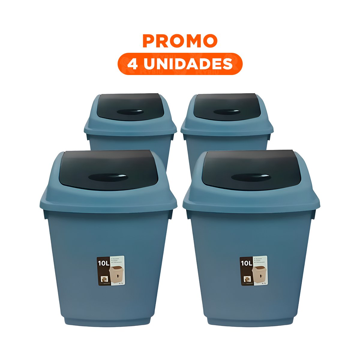PACK4 CONTENEDOR VAIVEN PARA BASURA CON TAPA AZUL Y USO DIARIO 10L YREGALO STICKER - 1