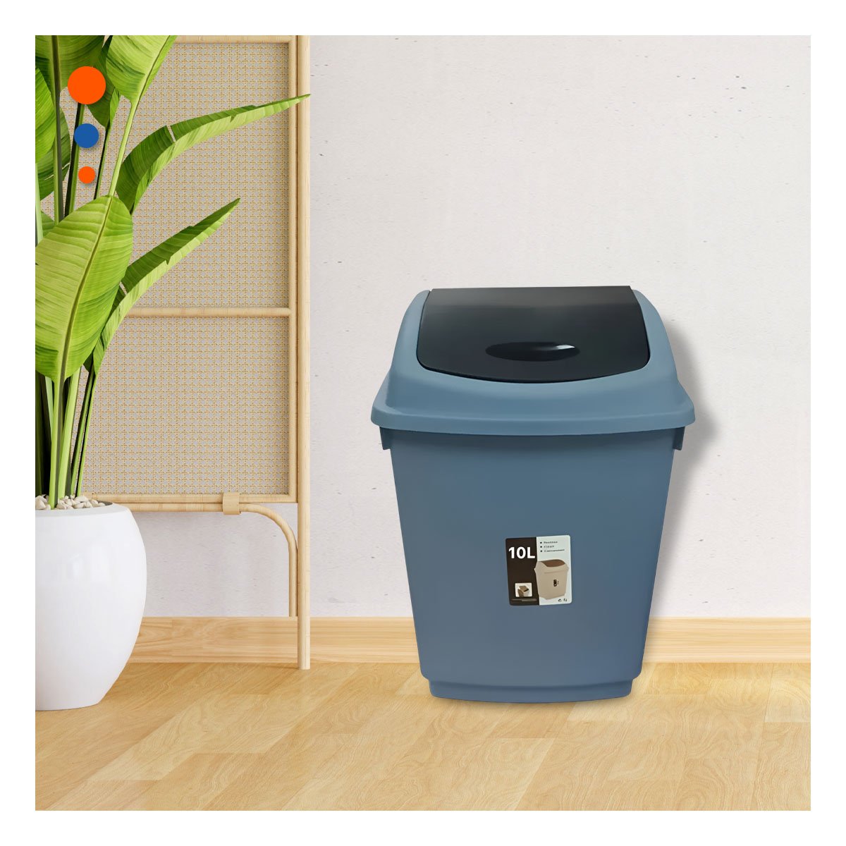 RECIPIENTE AZUL PARA BASURA CON SISTEMA VAIVEN Y VOLUMEN 10L YPAPEL REGALO - 5