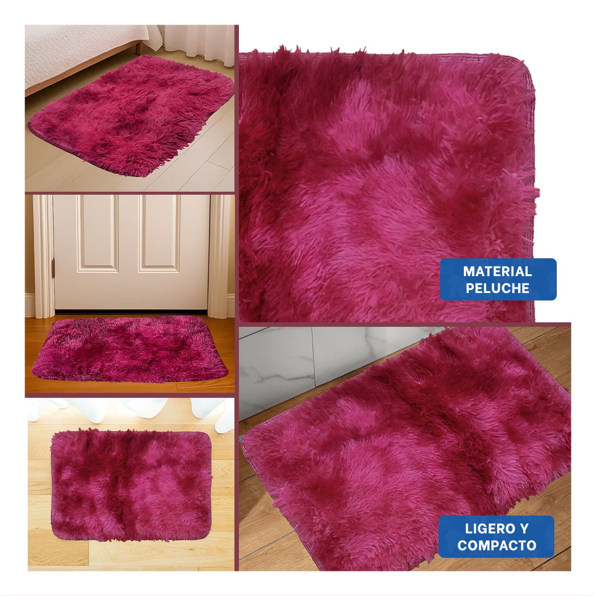 PACK6 ALFOMBRILLA DE PELUCHE DECORATIVO RECTANGULAR FUCSIA Y GUINDA 40X60CM YPAPEL REGALO - 3