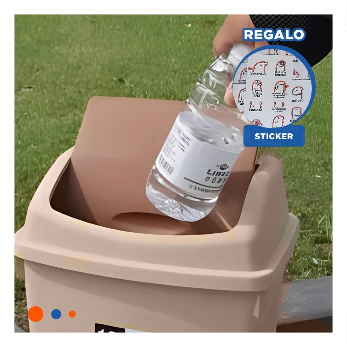 RECIPIENTE DE BASURA VAIVEN CON TAPA EN MARRON Y CAPACIDAD 10L YREGALO STICKER - 1