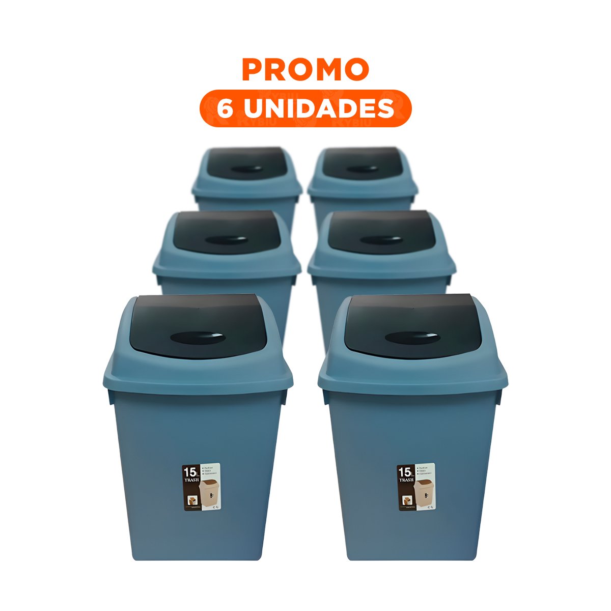 PACK6 CONTENEDOR DE BASURA CON SISTEMA VAIVEN AZUL 15L - 1