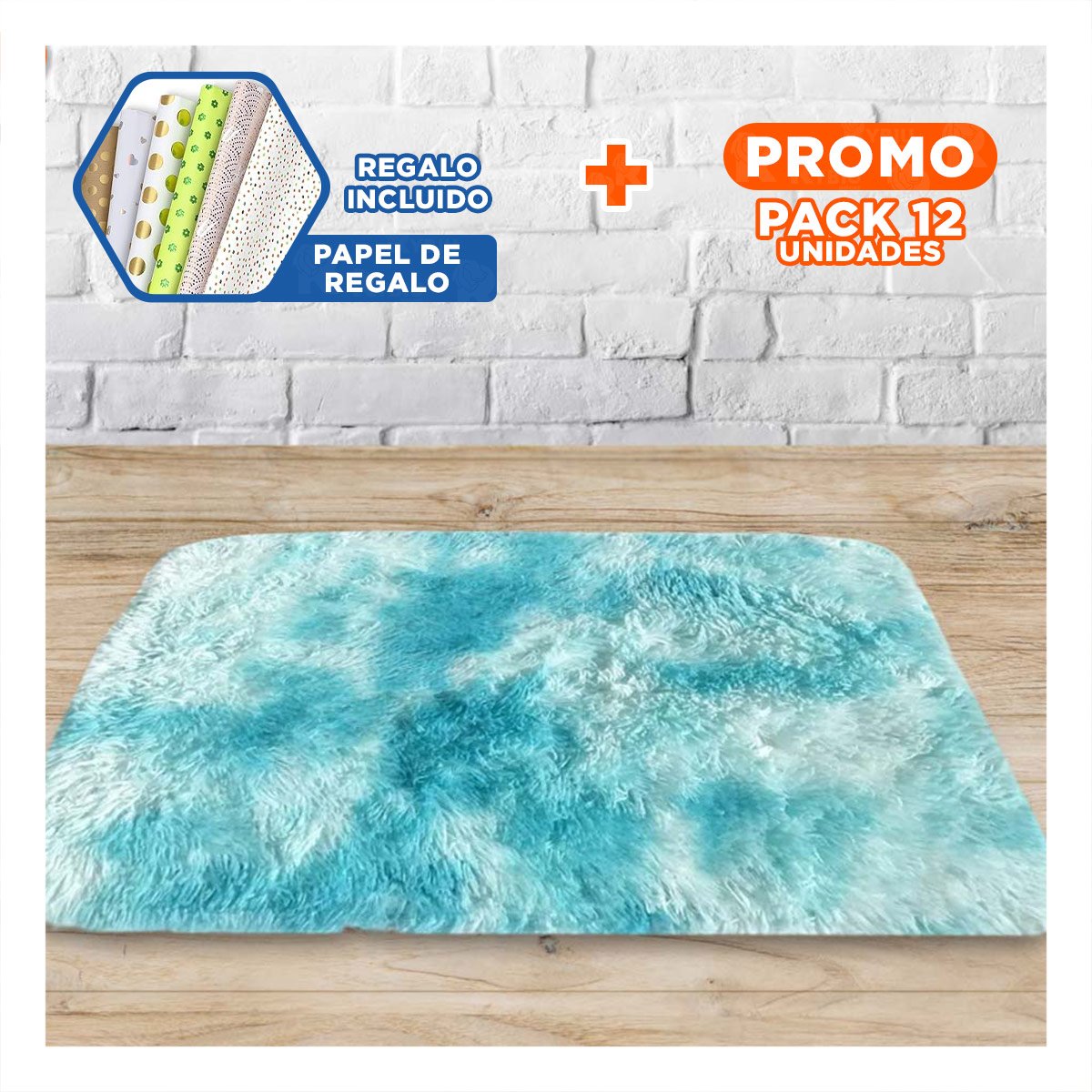 PACK12 BASE DE PELUCHE RECTANGULAR DIMENSIONES 40X60CM CELESTE Y BLANCO YPAPEL REGALO - 1