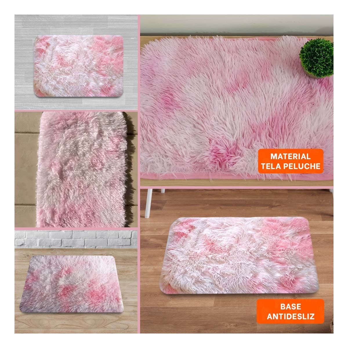 TAPETE DE PELUCHE DIMENSIONES 40X60CM RECTANGULAR ROSADO Y BLANCO YSTICKY - 1