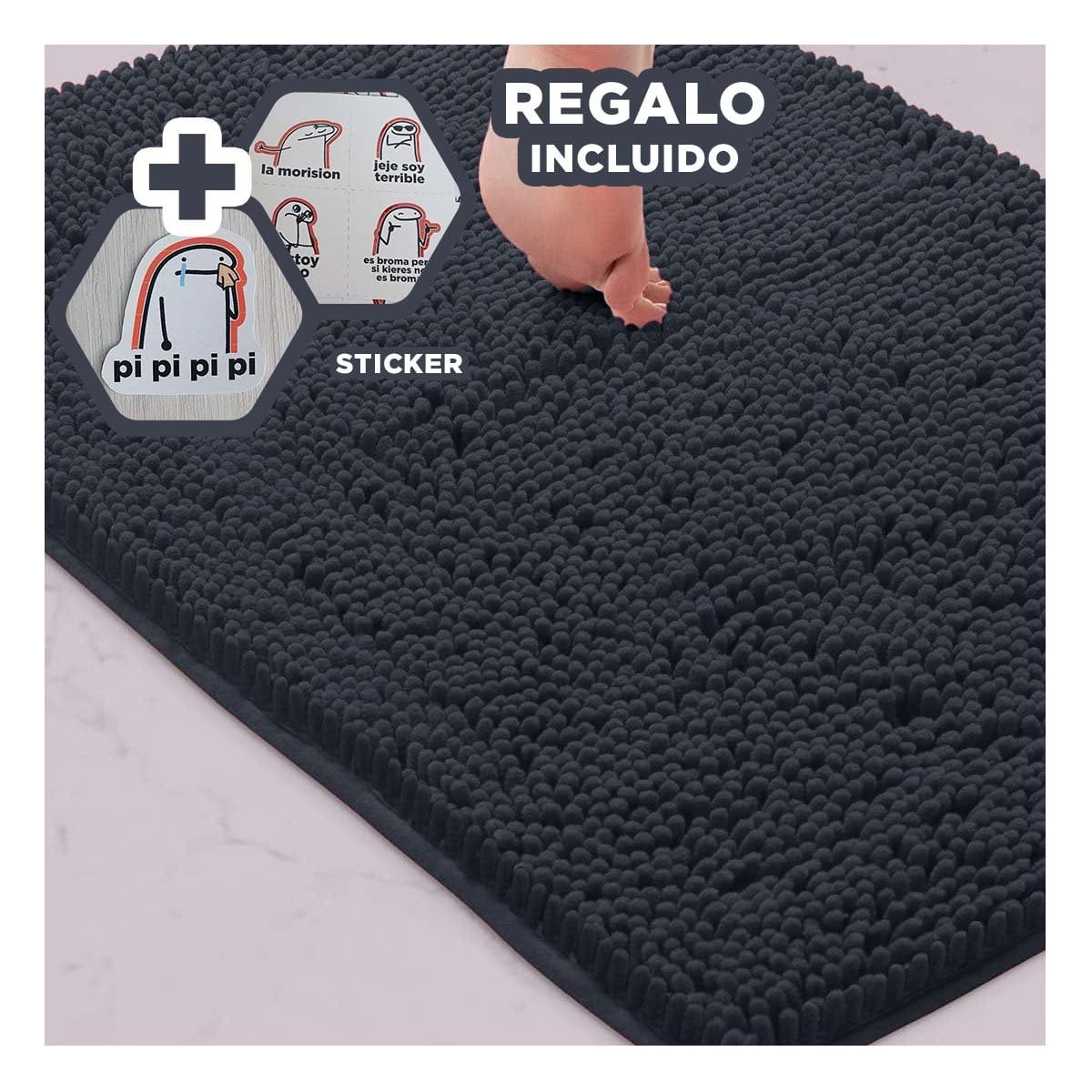 TAPETE RECTANGULAR ANTIDESLIZANTE DE MICROFIBRA 40X60CM PLOMO OSCURO PARA PISO Y+REGALO STICKER - 1
