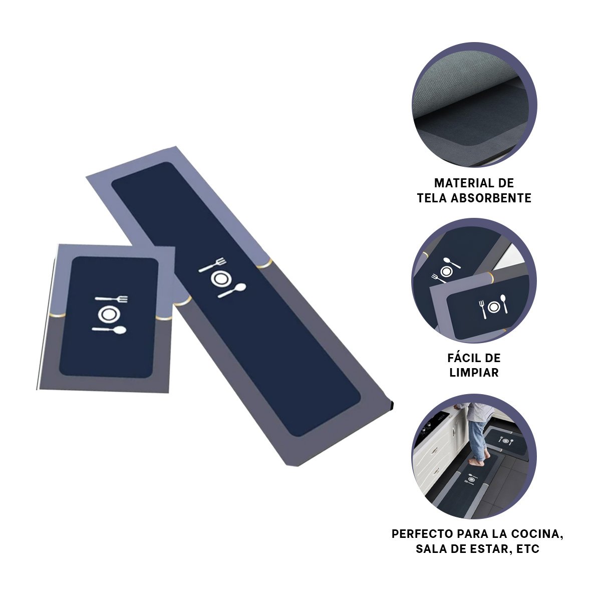 ALFOMBRA DE PISO CON FUNCION ANTIDESLIZANTE PARA COCINA Y AMBIENTES DEL HOGAR AZUL - 3