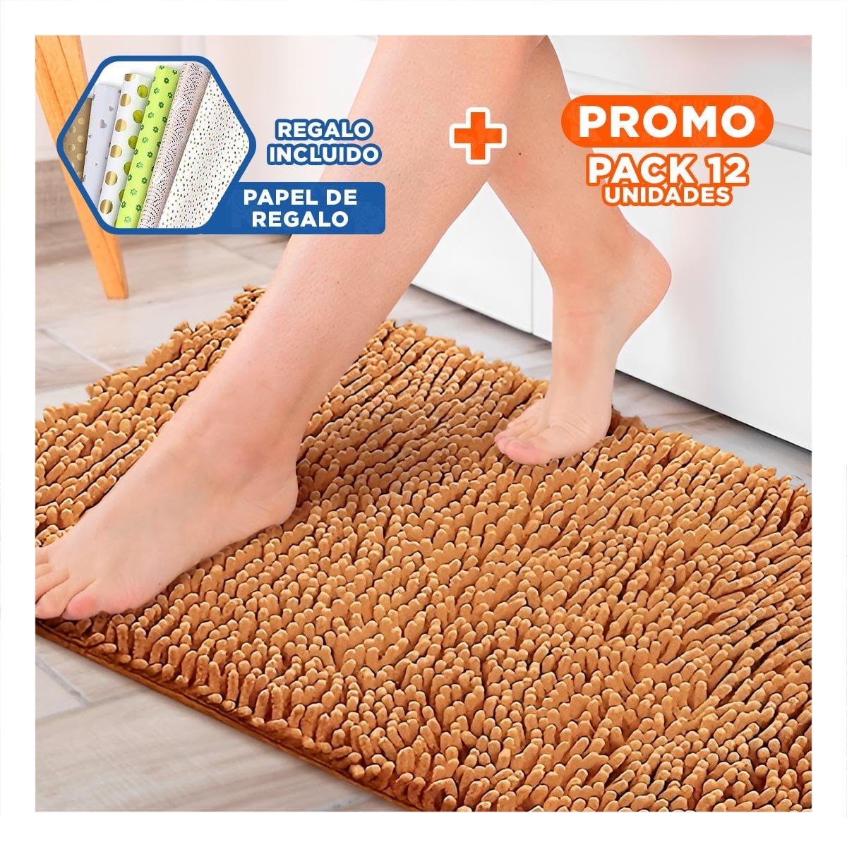 PACK12 TAPETE RECTANGULAR VERSATIL DE MICROFIBRA 40X60CM MOSTAZA PARA CASA Y+PAPEL REGALO - 1