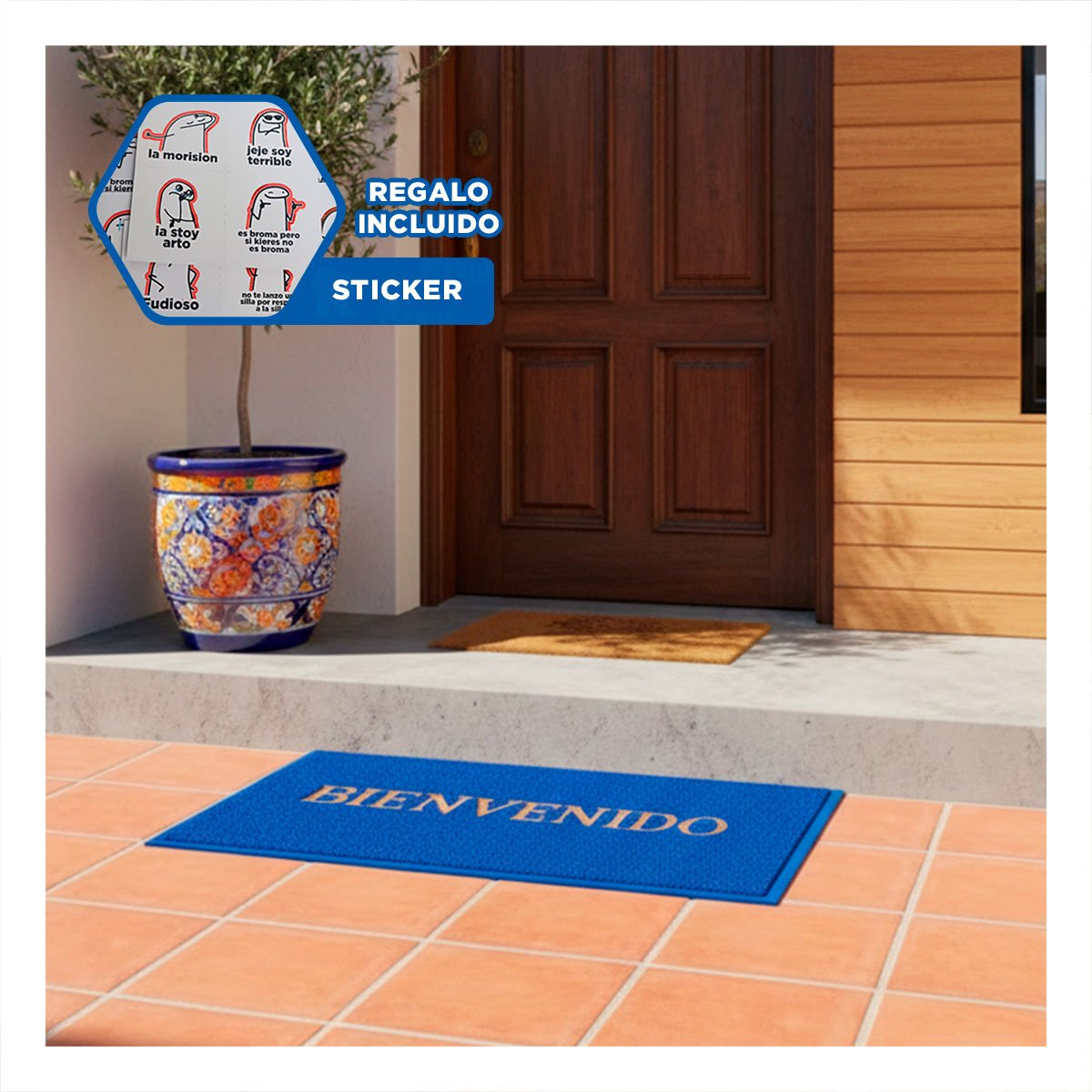 FELPUDO RECTANGULAR BIENVENIDO NEGRO ELEGANTE Y PRACTICO DE CUALQUIER ENTRADA Y+REGALO STICKER - 1