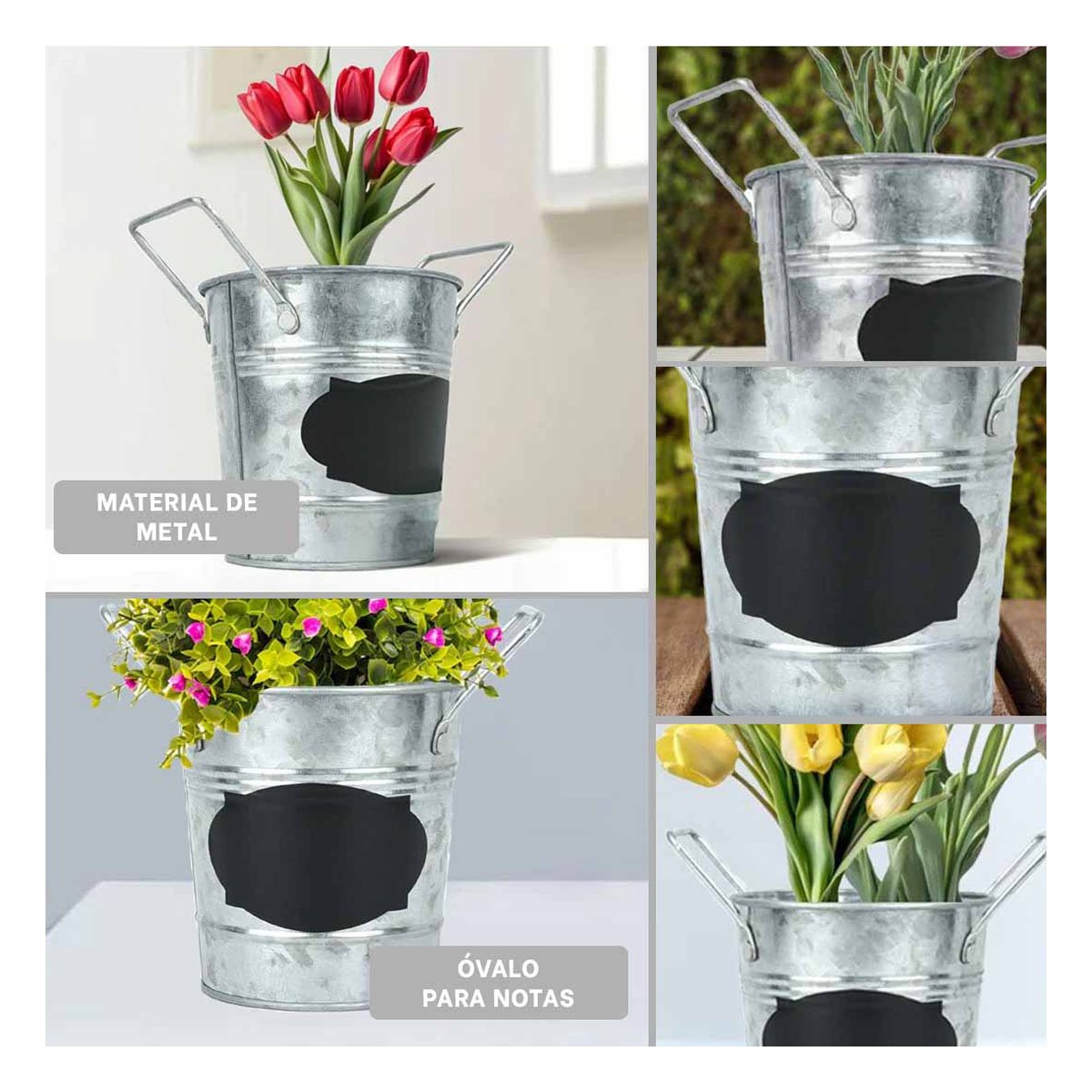 PACK12 CUBETA CUBO DE METAL CON DOBLE AGARRADERA Y CUADRO PARA NOTA DE CALIDAD Y+PAPEL REGALO - 2