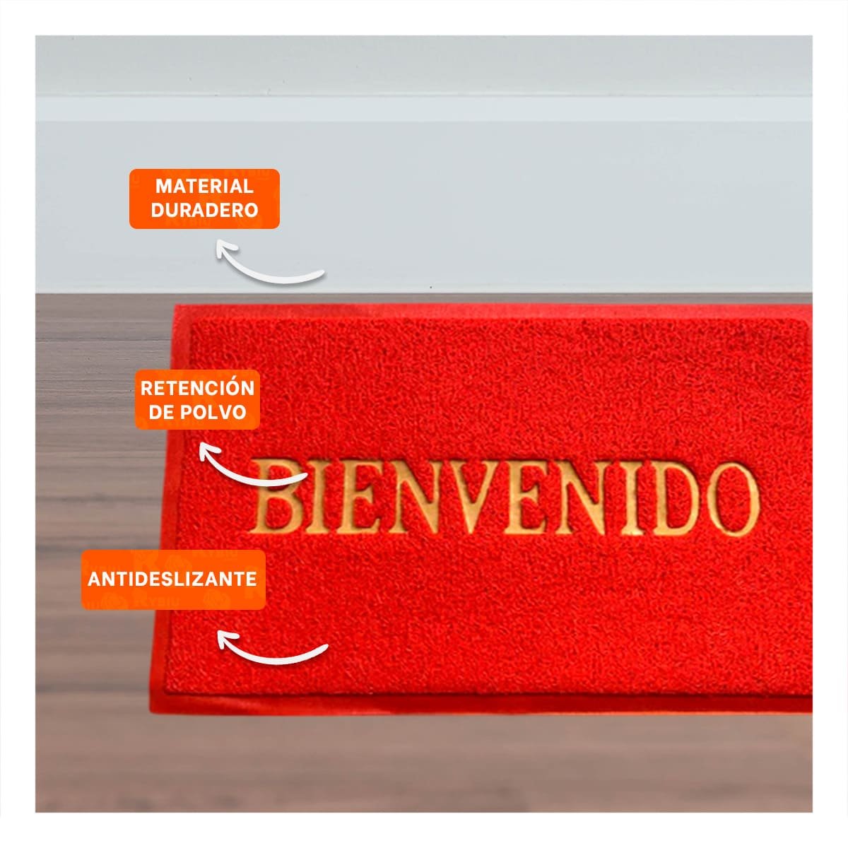 FELPUDO RECTANGULAR BIENVENIDO ROJO PARA SALA Y ENTRADA DE CASA Y+PAPEL REGALO - 2