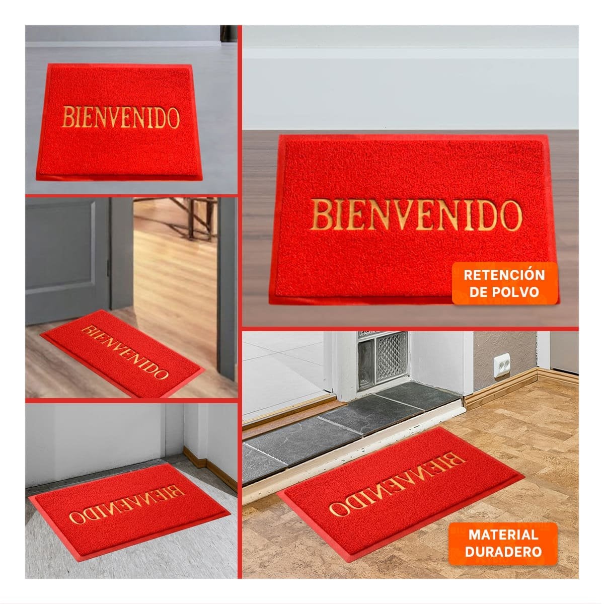 FELPUDO RECTANGULAR BIENVENIDO ROJO PARA SALA Y ENTRADA DE CASA Y+PAPEL REGALO - 3